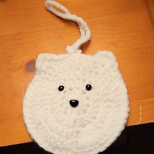 Handemade White Crochet Bear Mini Bag